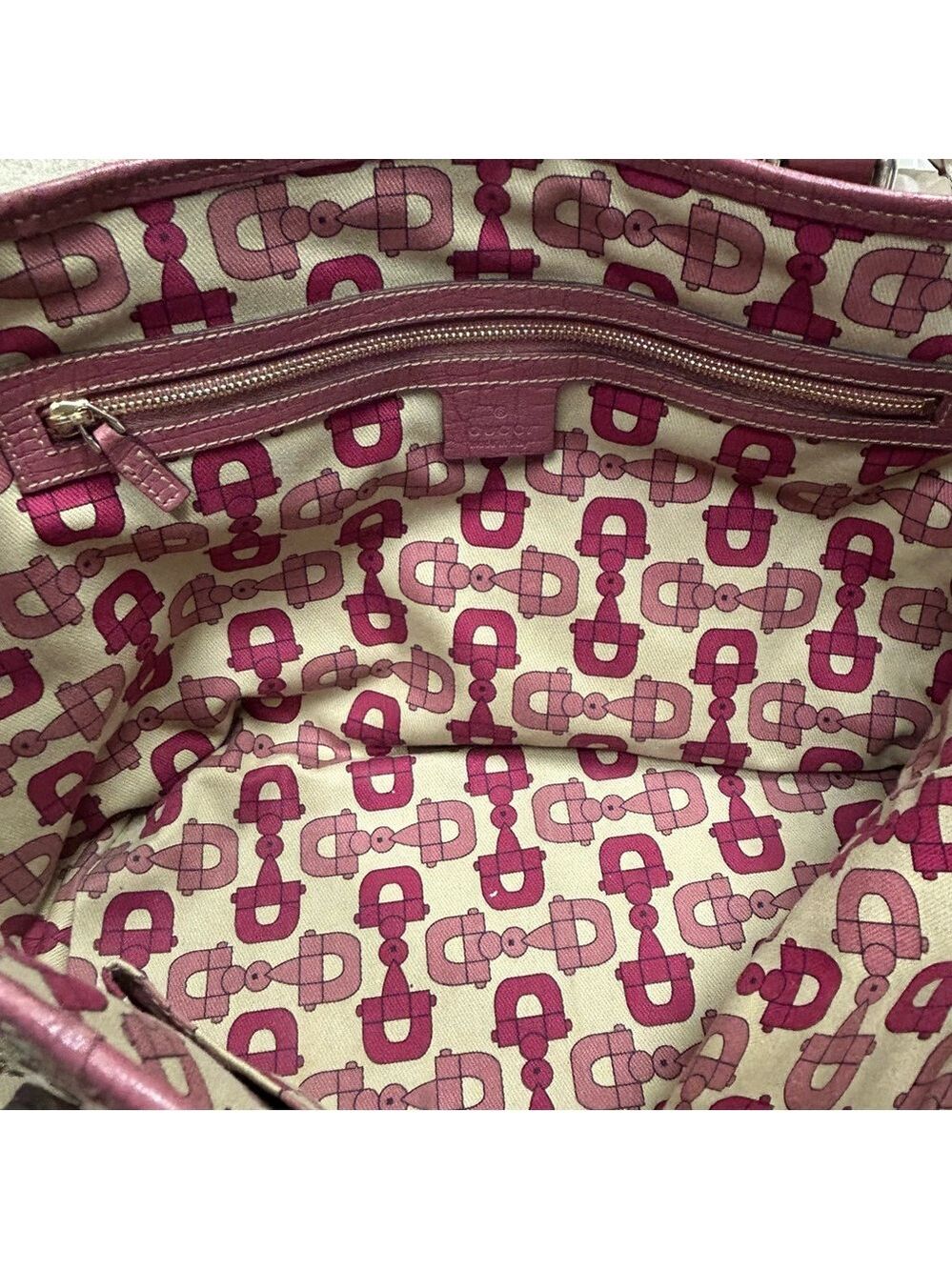 Gucci Authentic Pink Tan brown monogram GG Canvas Jolicoeur tote bag purse - Picture 13 of 17